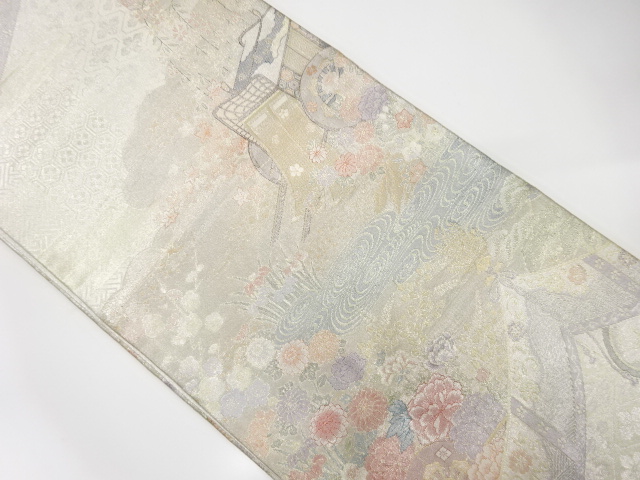 佐賀錦御所車に花・流水模様織出し袋帯